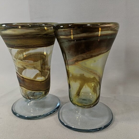 David Paterson 1995 2 Set Art Glass Pedestal Wine Goblets Blown Vintage Canadian - Picture 4 of 13